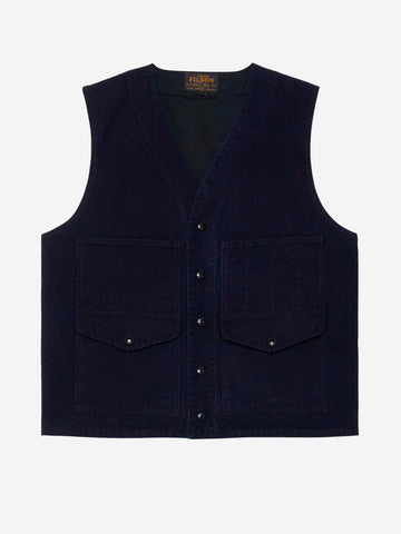 FILSON Gilet in tela fitta indigo con finitura irorepellente e tasche Blu