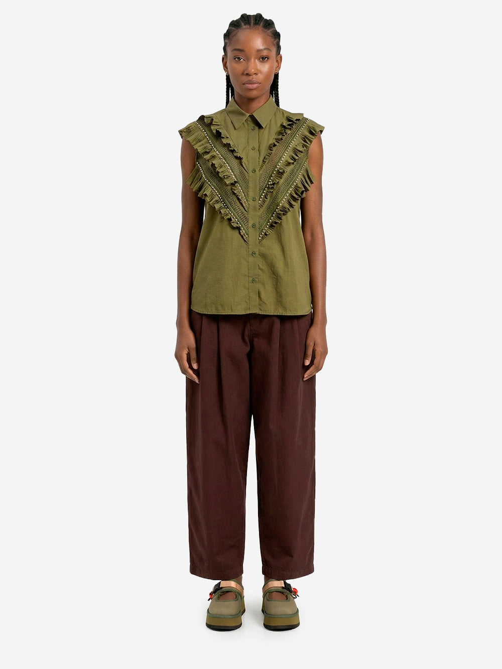GIRLS OF DUST Pantaloni marroni wide pleated 'Ambassador' Caffe' Urbanstaroma