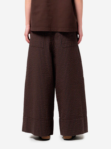 GIRLS OF DUST Pantaloni a gamba ampia in cotone seersucker marroni e navy Marrone