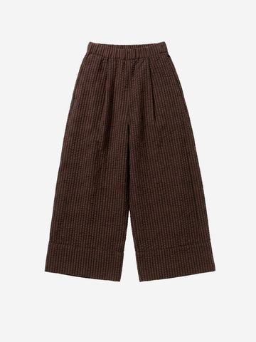 GIRLS OF DUST Pantaloni a gamba ampia in cotone seersucker marroni e navy Marrone