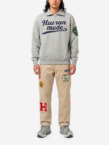 HUMAN MADE Felpa grigia con mezza zip e patch sulla manica Grigio