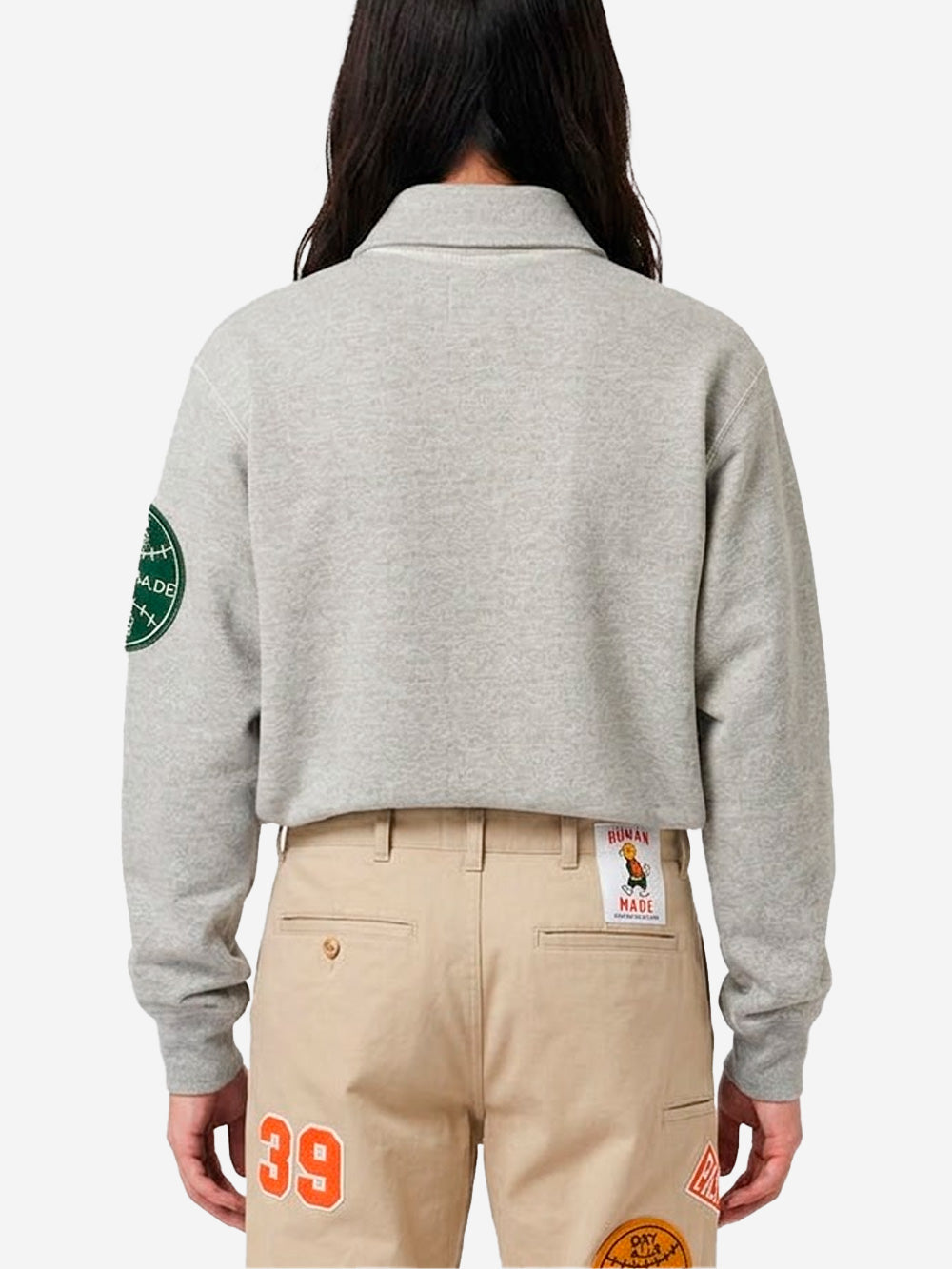 HUMAN MADE Felpa grigia con mezza zip e patch sulla manica Grigio Urbanstaroma