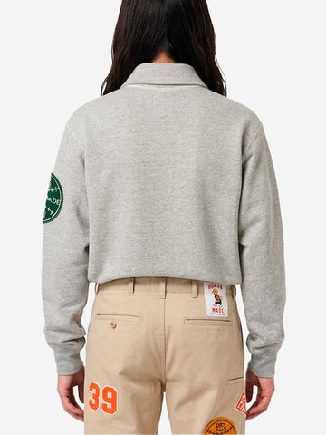 HUMAN MADE Felpa grigia con mezza zip e patch sulla manica Grigio