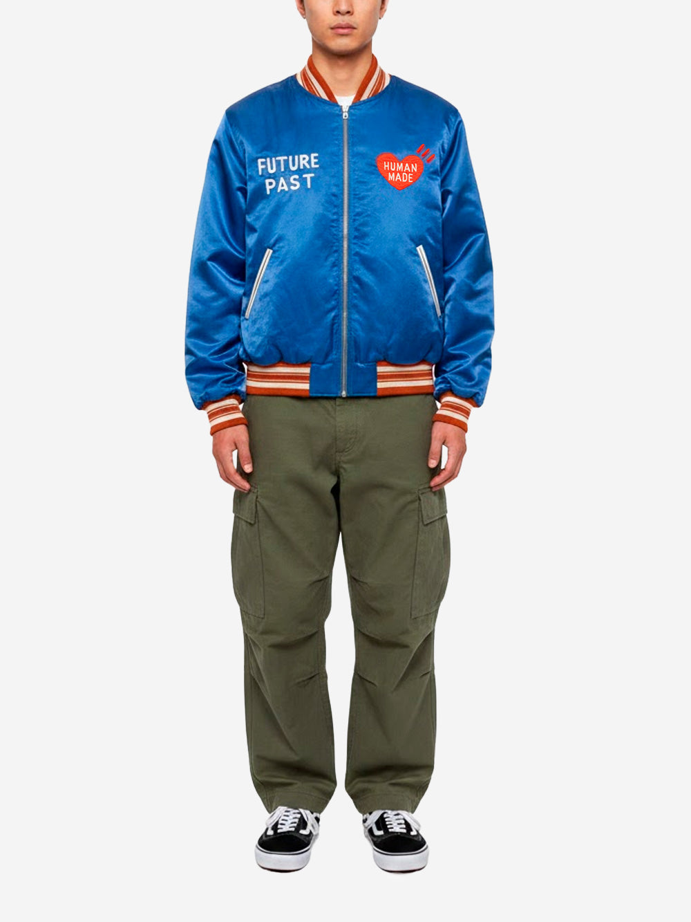 HUMAN MADE Giacca satinata blu con grafiche ricamate Blu Urbanstaroma