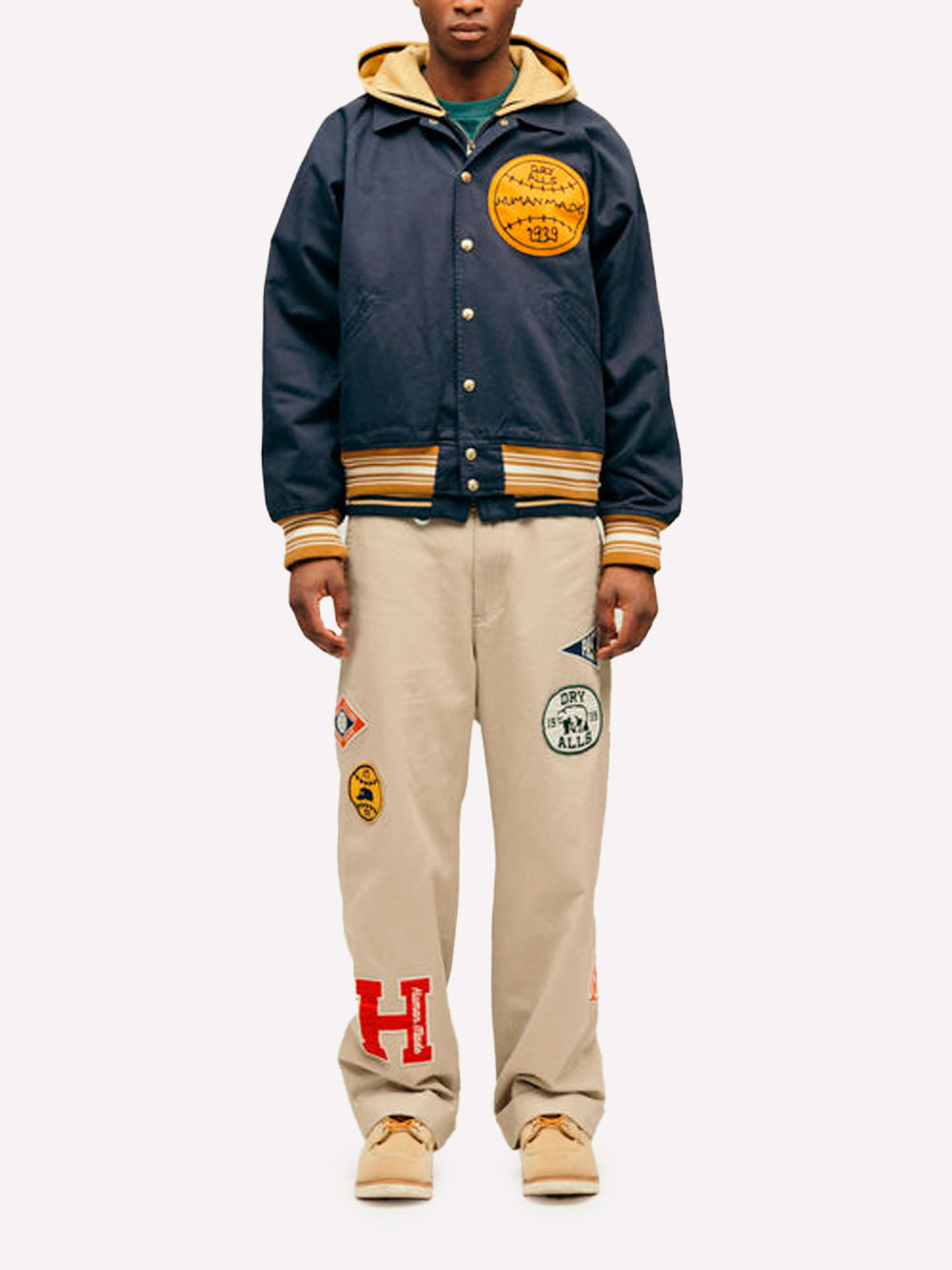 HUMAN MADE Pantaloni beige College con ricami Beige Urbanstaroma