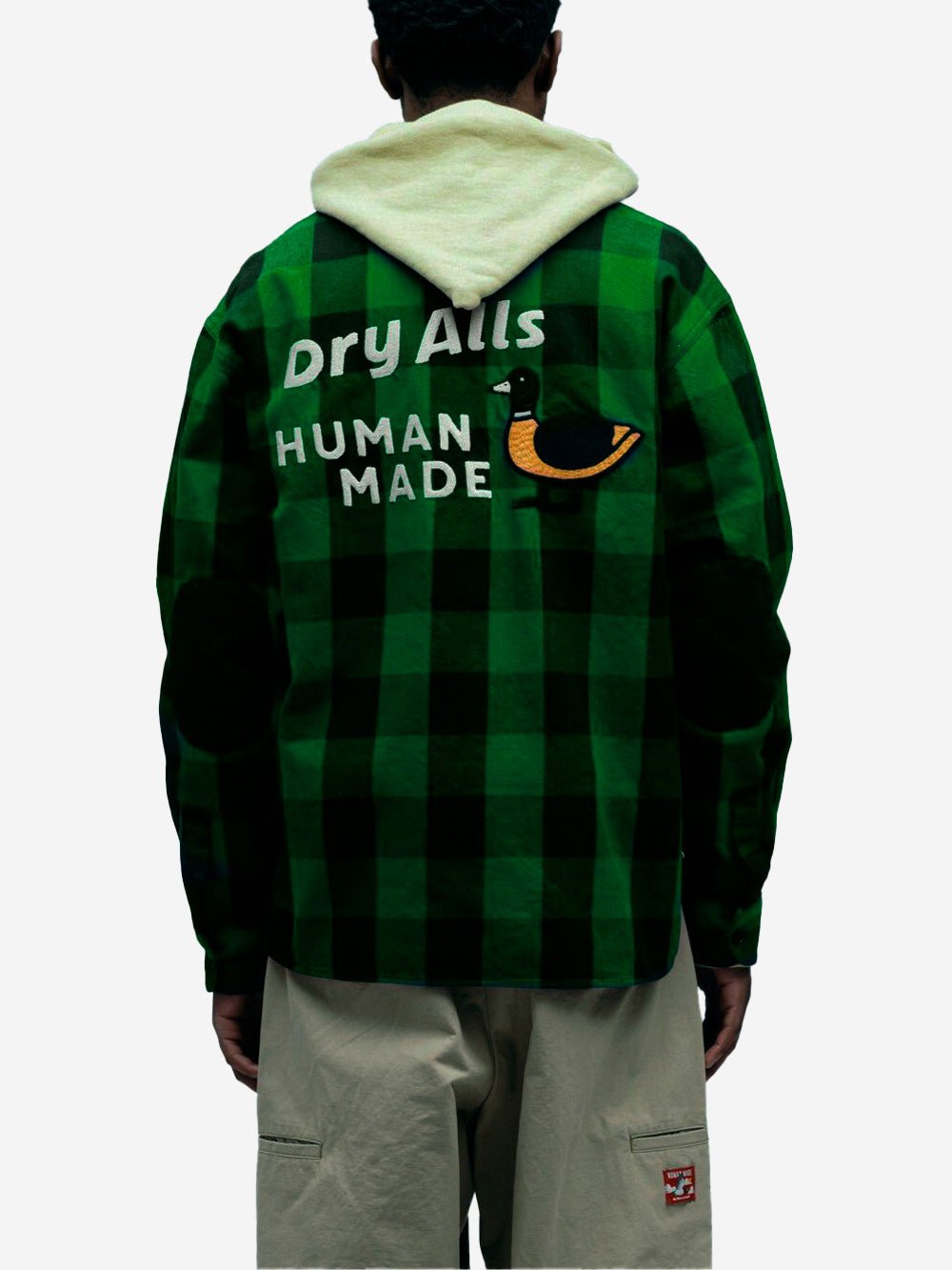 HUMAN MADE Camicia a quadri verdi Half-Zip con toppe sui gomiti Verde Urbanstaroma