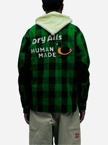 HUMAN MADE Camicia a quadri verdi Half-Zip con toppe sui gomiti Verde