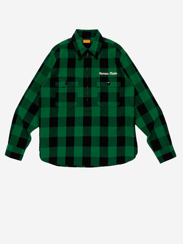 HUMAN MADE Camicia a quadri verdi Half-Zip con toppe sui gomiti Verde