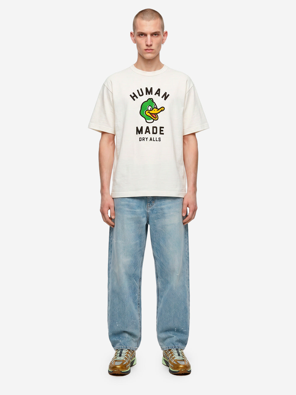 HUMAN MADE T-shirt in cotone bianco con grafica e colletto rinforzato Bianco Urbanstaroma
