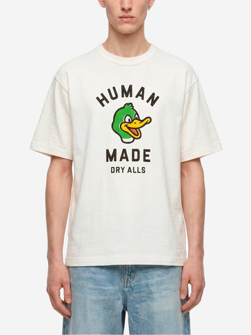 HUMAN MADE T-shirt in cotone bianco con grafica e colletto rinforzato Bianco