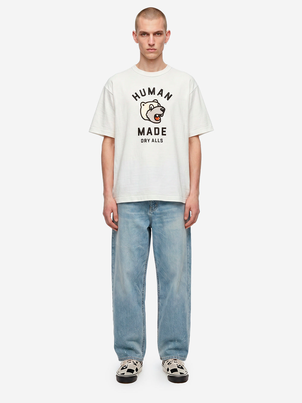 HUMAN MADE T-shirt in cotone bianco con grafica bear e colletto rinforzato Bianco Urbanstaroma