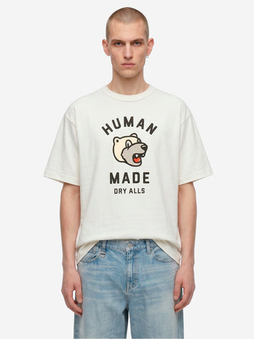 HUMAN MADE T-shirt in cotone bianco con grafica bear e colletto rinforzato Bianco