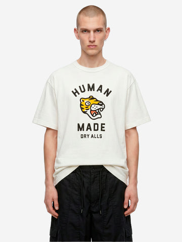 HUMAN MADE T-shirt in cotone bianco con grafica tiger e colletto rinforzato Bianco
