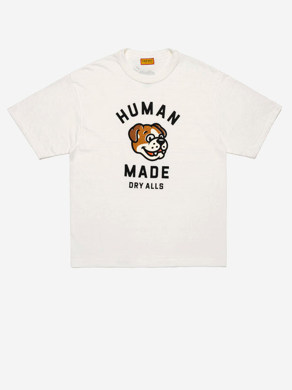 HUMAN MADE White cotton T-shirt with dog graphics and reinforced