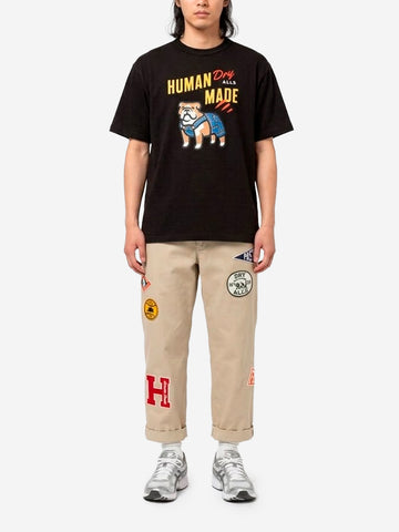 HUMAN MADE T-shirt nera in cotone fiammato con grafica Bulldog Nero
