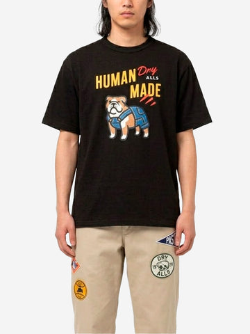 HUMAN MADE T-shirt nera in cotone fiammato con grafica Bulldog Nero