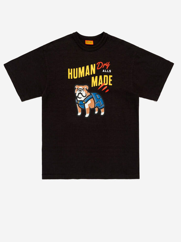HUMAN MADE Black flamed cotton T-shirt with Bulldog graphics