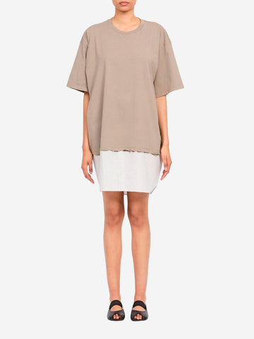 MM6 MAISON MARGIELA Mini abito in jersey di cotone a maniche corte con inserto a righe Beige