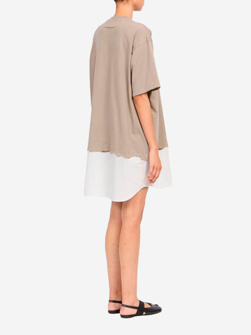 MM6 MAISON MARGIELA Mini abito in jersey di cotone a maniche corte con inserto a righe Beige