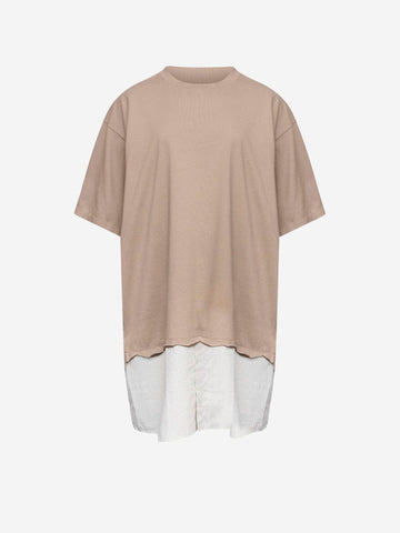 MM6 MAISON MARGIELA Mini abito in jersey di cotone a maniche corte con inserto a righe Beige