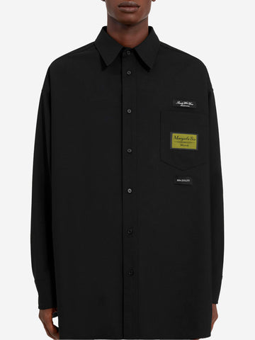 MM6 MAISON MARGIELA Camicia in misto lana nera con etichette e stitch sul retro Nero
