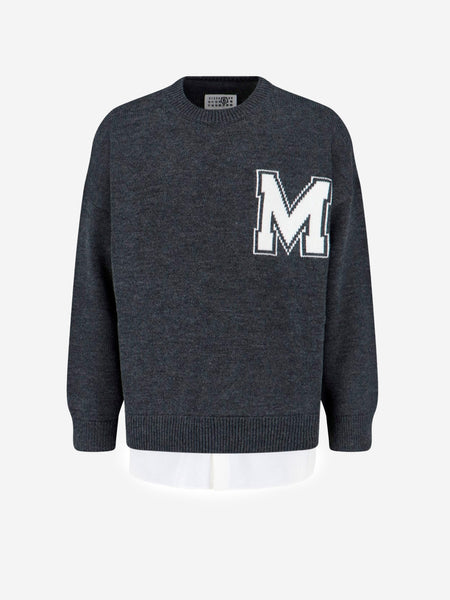 MM6 MAISON MARGIELA Two-in-one varsity style wool blend sweater
