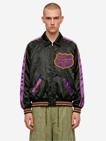 Chaqueta Stadium en tejido satinado negro con bordados