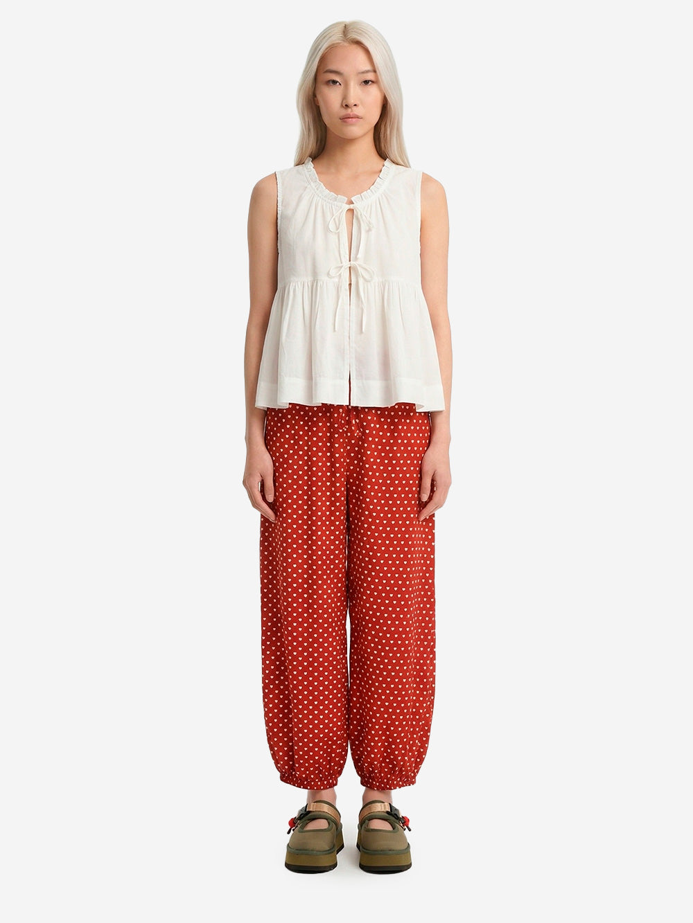 NEEDLES Pantaloni HD in misto rayon con jacquard a cuori Rosso bianco Urbanstaroma