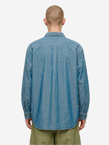 NEEDLES Camicia blu in misto lino Chambray a mezza zip Blu