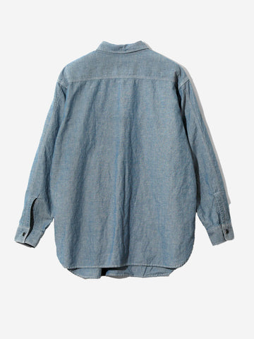 NEEDLES Camicia blu in misto lino Chambray a mezza zip Blu