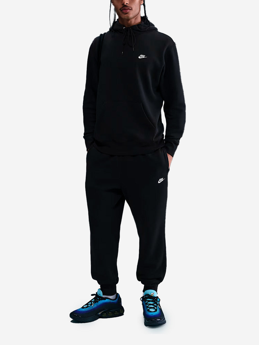 NIKE Felpa pullover nera con cappuccio e swoosh Nero Urbanstaroma