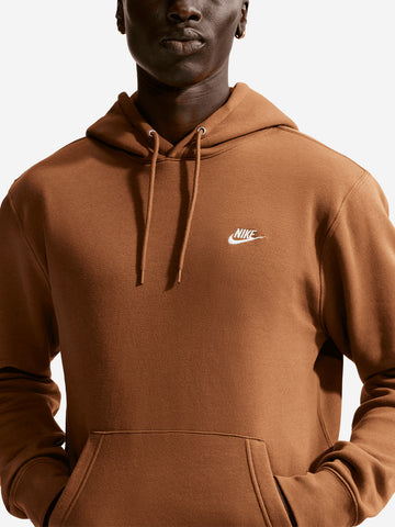 NIKE Felpa pullover marrone con cappuccio e swoosh Cammello