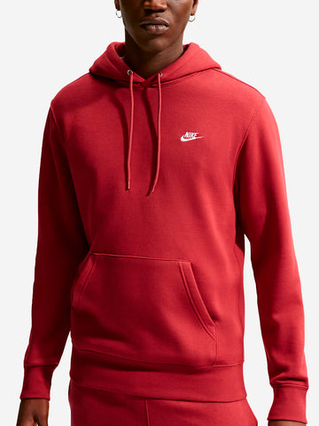 NIKE Felpa pullover rossa con cappuccio e swoosh Rosso