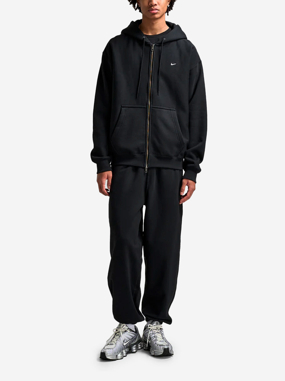 NIKE Felpa nera con cappuccio e zip a tutta lunghezza in fleece Nero Urbanstaroma