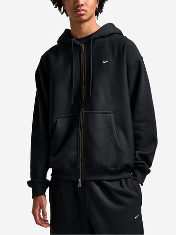NIKE Felpa nera con cappuccio e zip a tutta lunghezza in fleece Nero