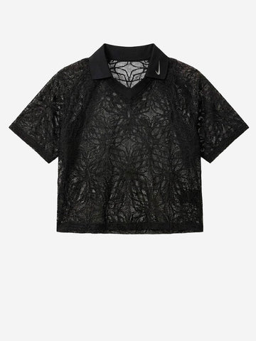 NIKE Polo nera in jersey loose fit con pizzo Nero