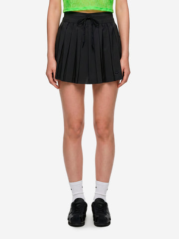 NIKE Minigonna nera in taffetà plissettato con Swoosh ricamato Nero