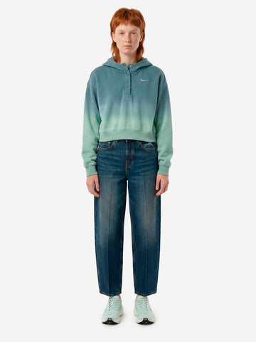 NIKE Felpa con cappuccio cropped in fleece dip-dye wash Salvia