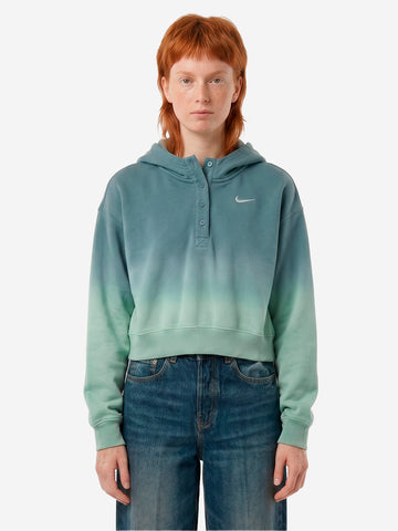NIKE Felpa con cappuccio cropped in fleece dip-dye wash Salvia