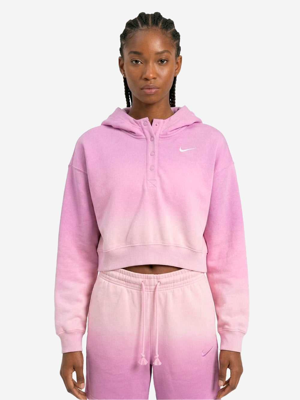 NIKE Felpa rosa con cappuccio cropped in fleece dip-dye wash Rosa Urbanstaroma