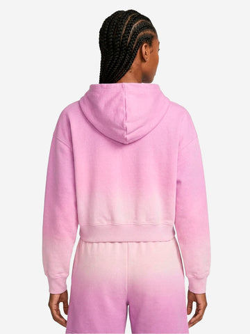 NIKE Felpa rosa con cappuccio cropped in fleece dip-dye wash Rosa