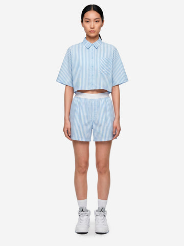 NIKE Shorts in popeline di cotone a righe blu Bianco blu