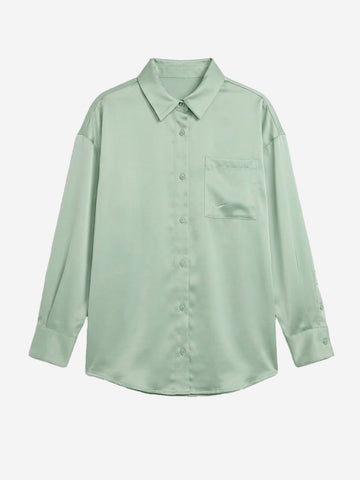 NIKE Camicia oversize satinata verde chiaro con piping Salvia