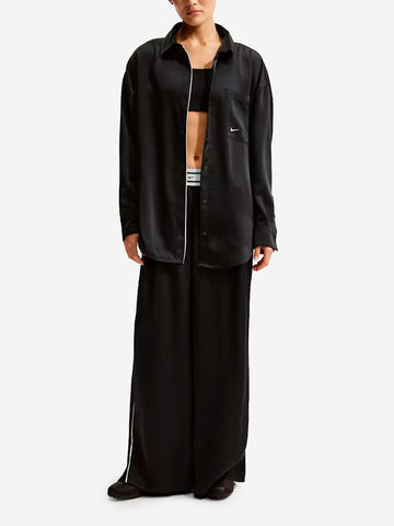 NIKE Camicia oversize satinata nera con piping Nero