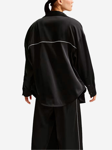 NIKE Camicia oversize satinata nera con piping Nero