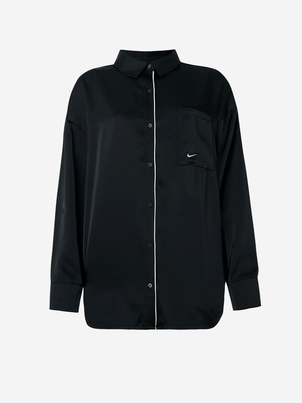 NIKE Black satin oversize shirt with piping IM0575 | Urbanstaroma