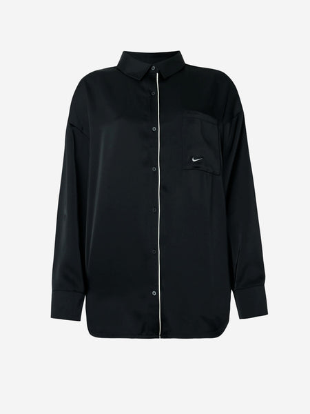 NIKE Black satin oversize shirt with piping IM0575 | Urbanstaroma
