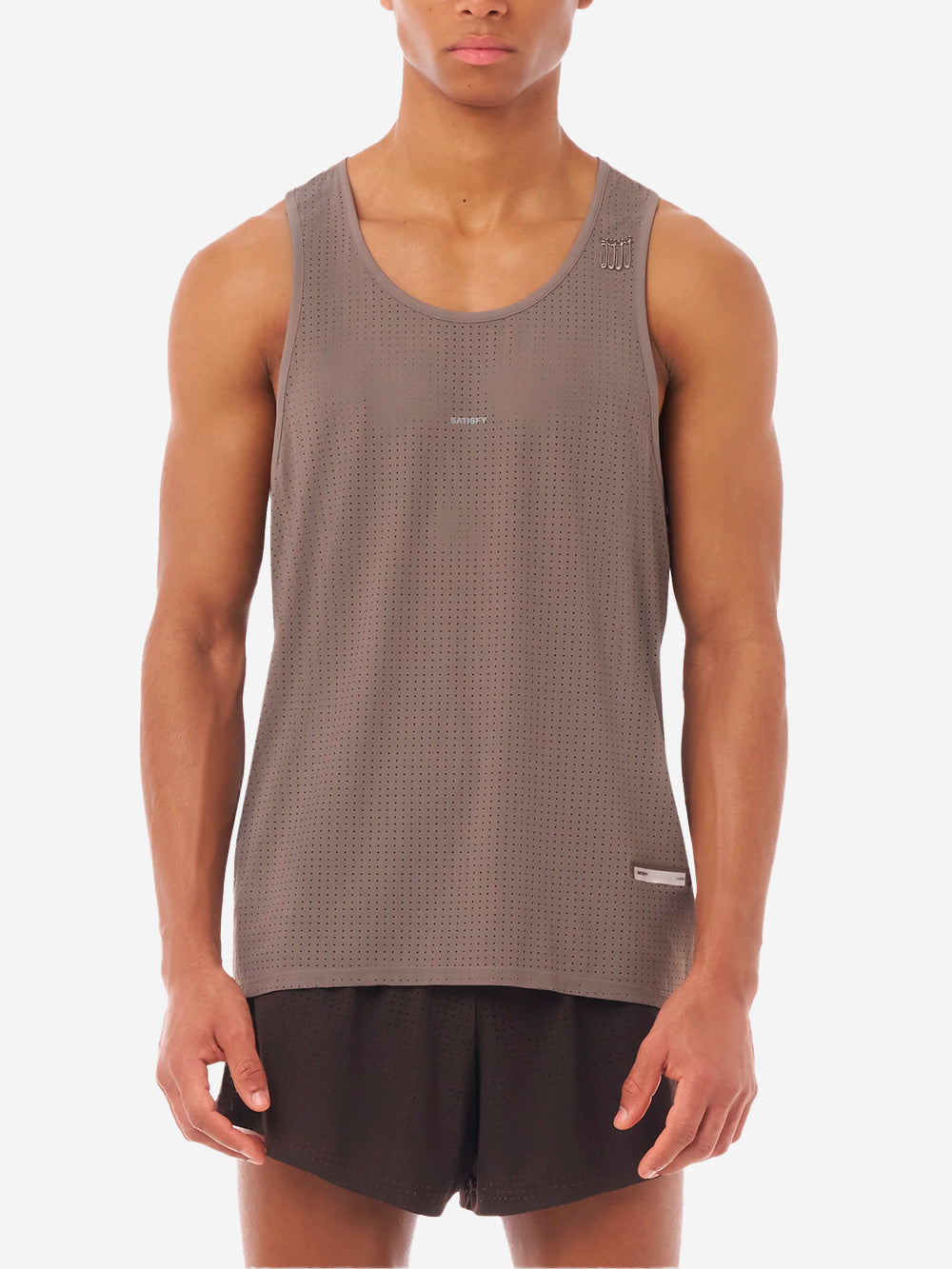 SATISFY Space-O Singlet Canotta Running da Gara in Micro-Jersey Perforato Marrone Urbanstaroma