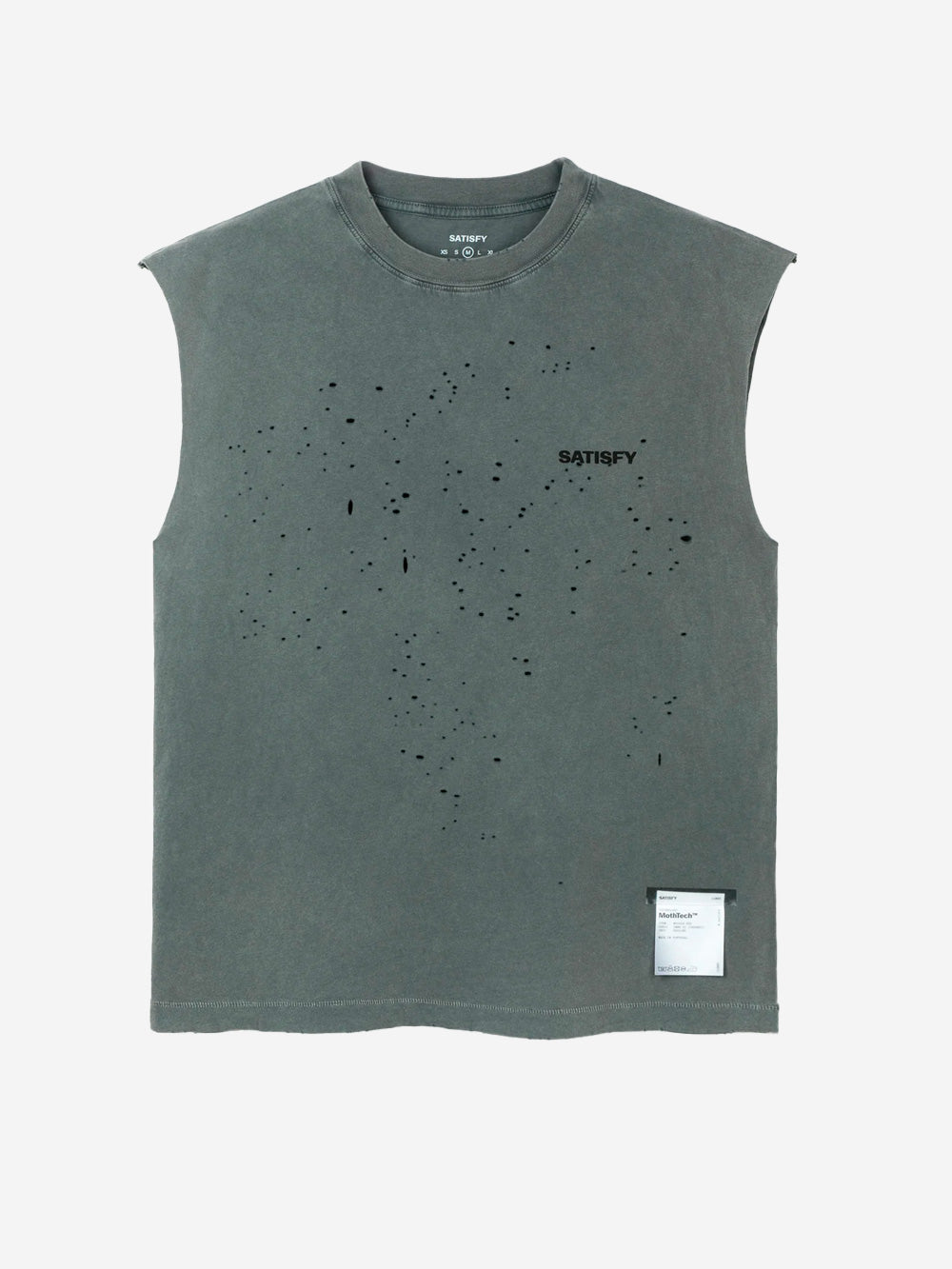 SATISFY MothTech Muscle Tee Canotta da Running in Cotone Organico nero slavato con fori Nero Urbanstaroma