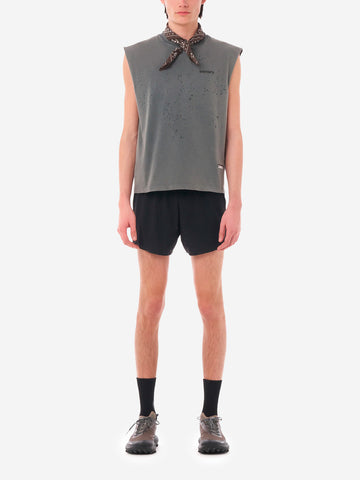 SATISFY MothTech Muscle Tee Canotta da Running in Cotone Organico nero slavato con fori Nero